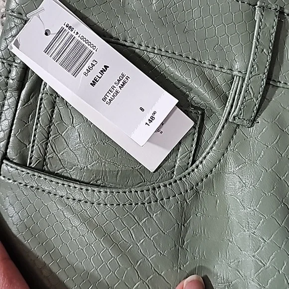 Aritzia Wilfred THE MELINA PANTS Python-embossed Vegan Leather Straight Leg Sage - Picture 9 of 9